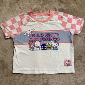 Sanrio Hello Kitty and Friends Raglan T-Shirt Pink Checkered Sleeves White Small